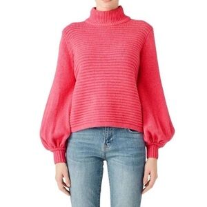 Rebecca Vallance Bella Merino Wool Balloon Sleeve Mock Sweater AUS 14 US 10 pink